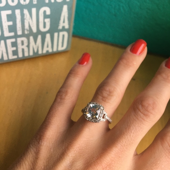 Synthetic Diamond Square Cut Halo Ring - Picture 2 of 2